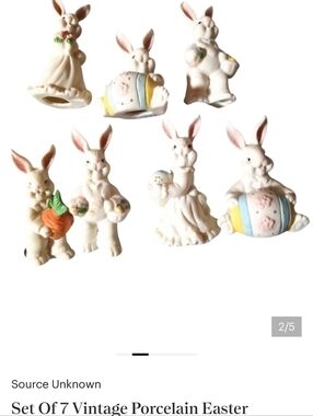 Set Of 7 Vintage Porcelain Easter bunnies White Spring Colors Holiday Decor